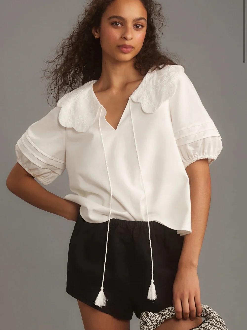 Mare Mare Puff Sleeve Collared Linen Blouse NWT XXS